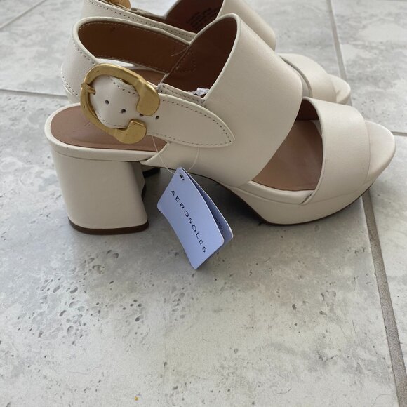 Aerosoles Camera Platform Sandal Eggshell Leather Size  Size 7 - Picture 5 of 8